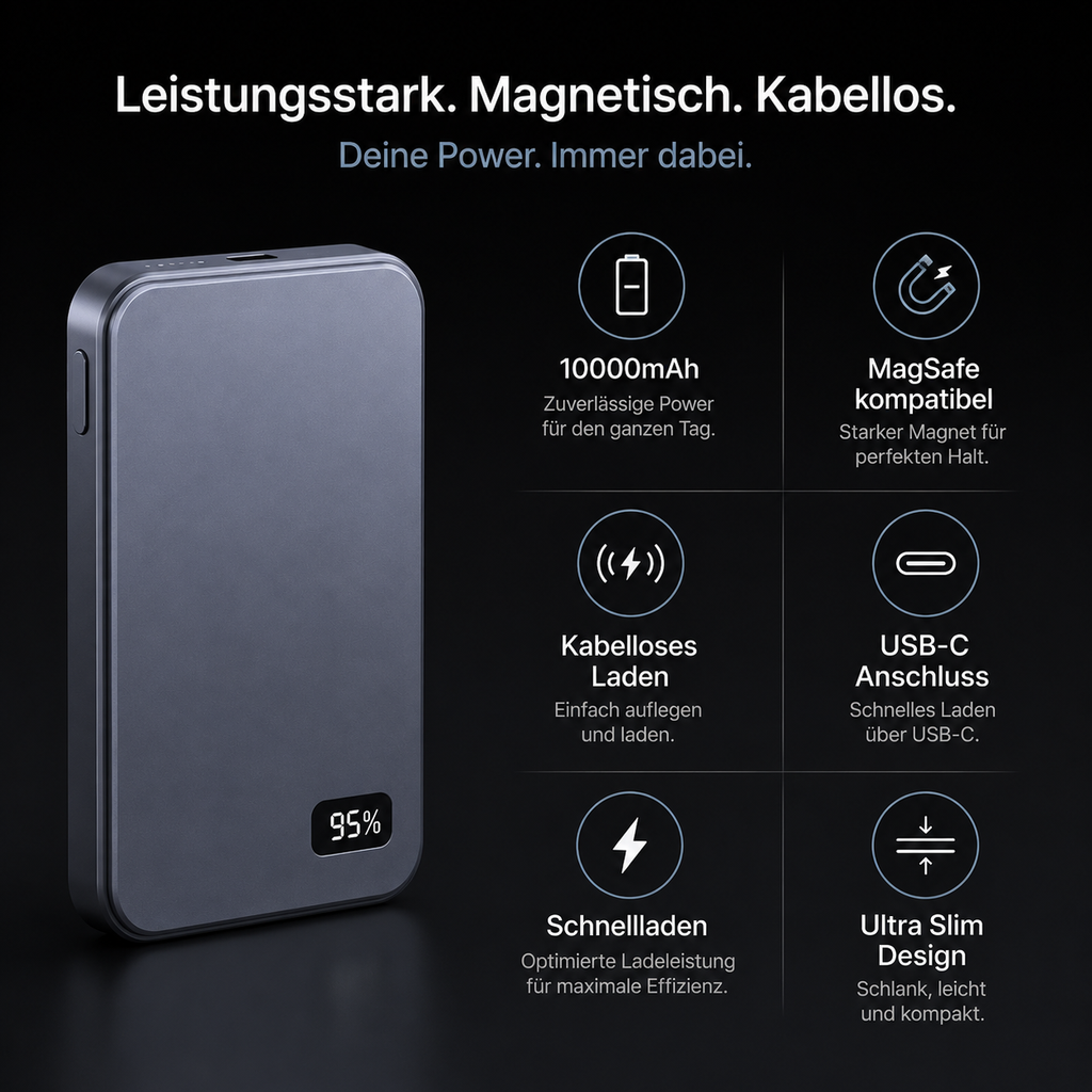 Magnetische 10000mAh Powerbank für iPhone & Wireless Charging