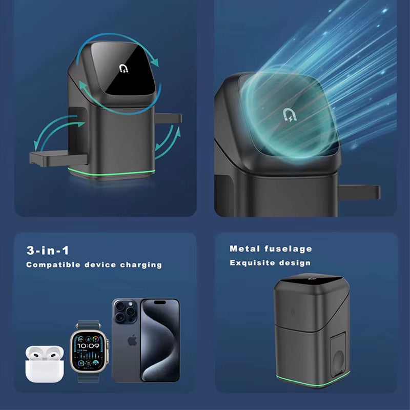 25W 3-in-1 Magnetic Wireless Charger Station - Fast Charging for iPhone 16/15/14/13, Apple Watch & AirPods - Ultimate Portable Convenience!